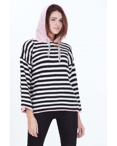 ÇİZGİLİ KAPÜŞONLU SWEAT